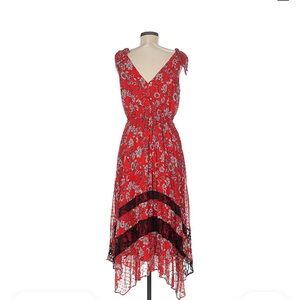 NWT Nanette Lepore Chiffon Midi Pleated Dress Sz 12 Ruby Red New Endless Summer